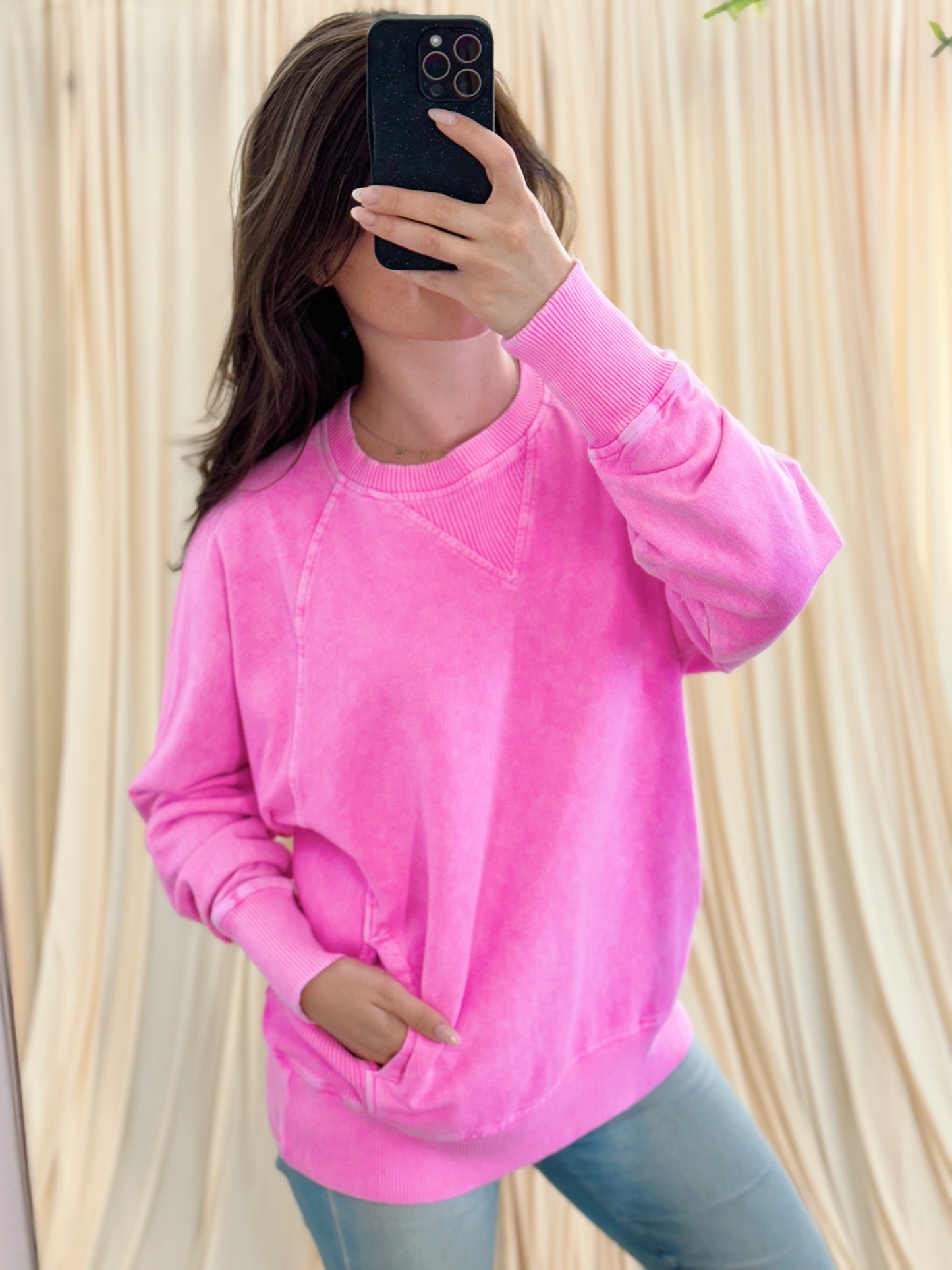 Pink Ember, Crewneck with Pockets