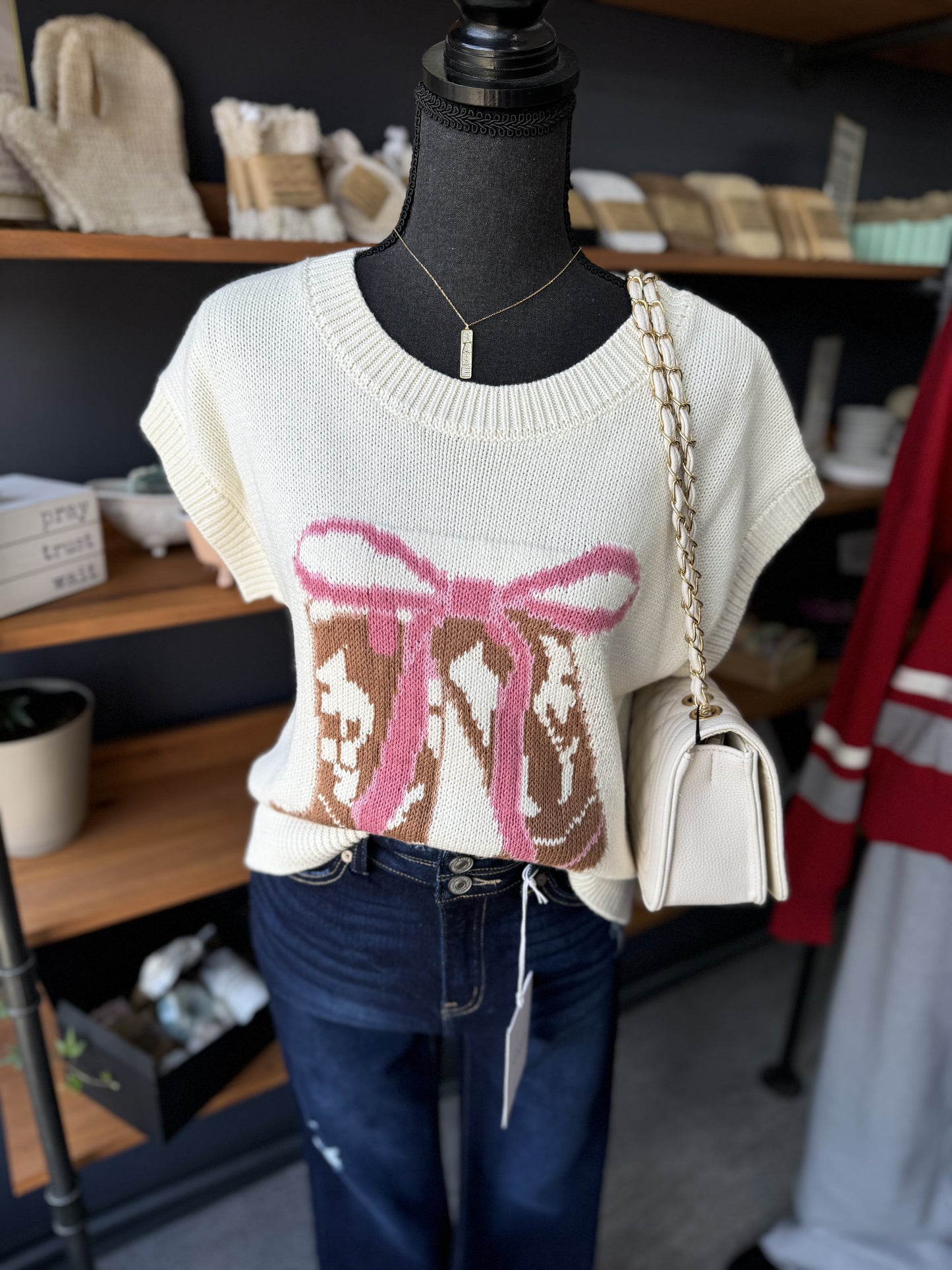 Boots & Bows, Short Sleeve Sweater