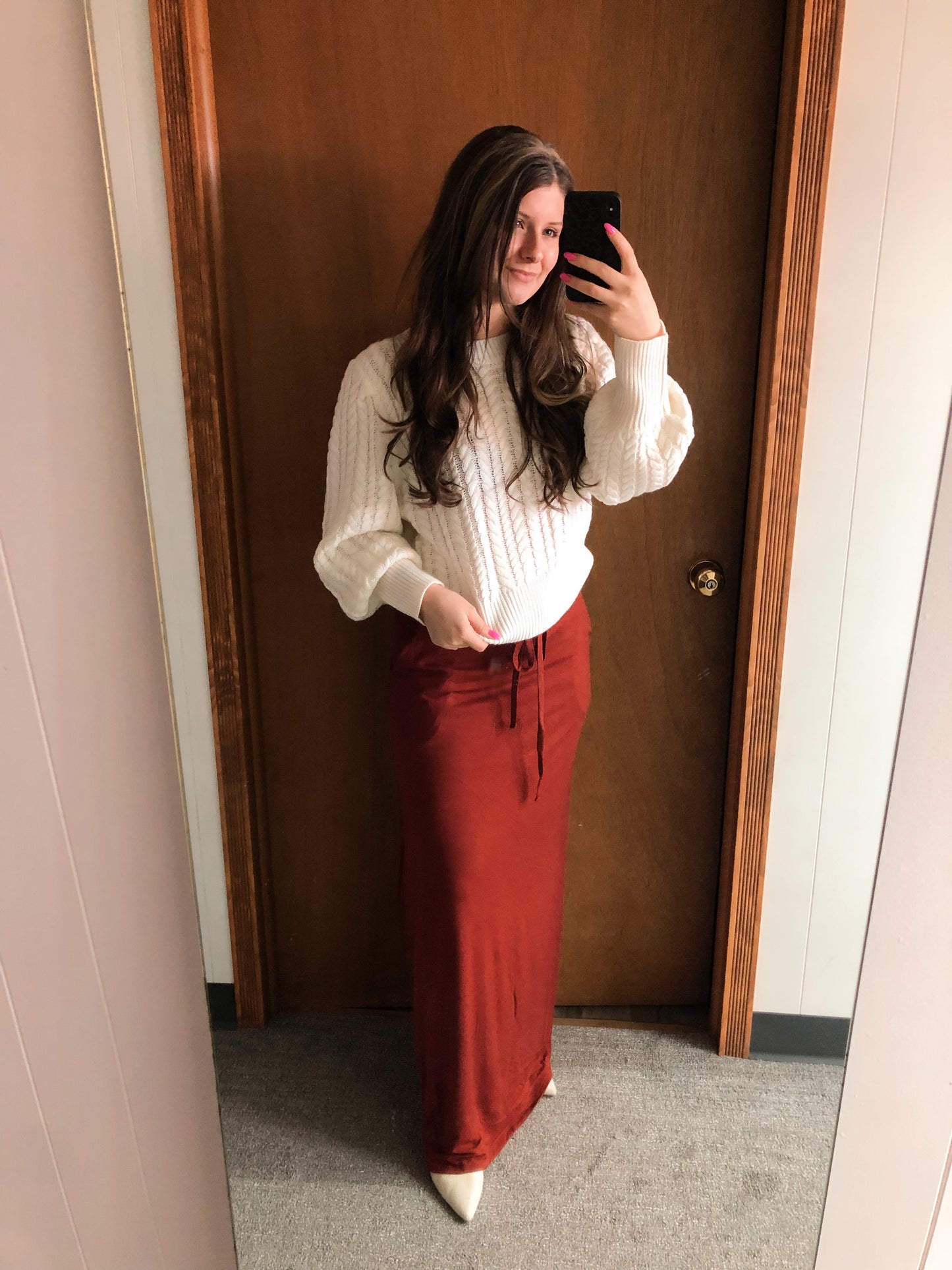 Burnt Brick- Maxi Drawstring Skirt