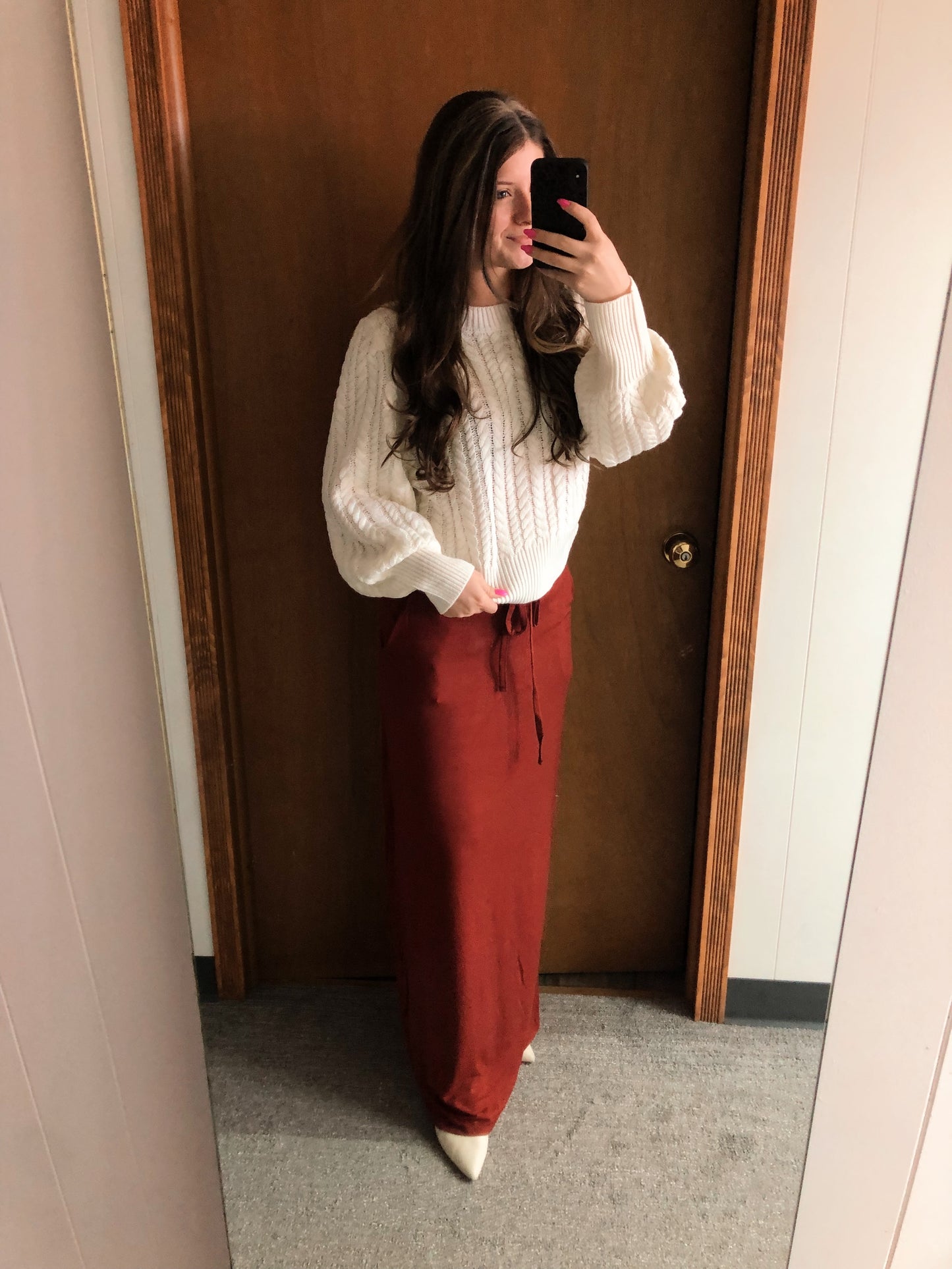 Burnt Brick- Maxi Drawstring Skirt