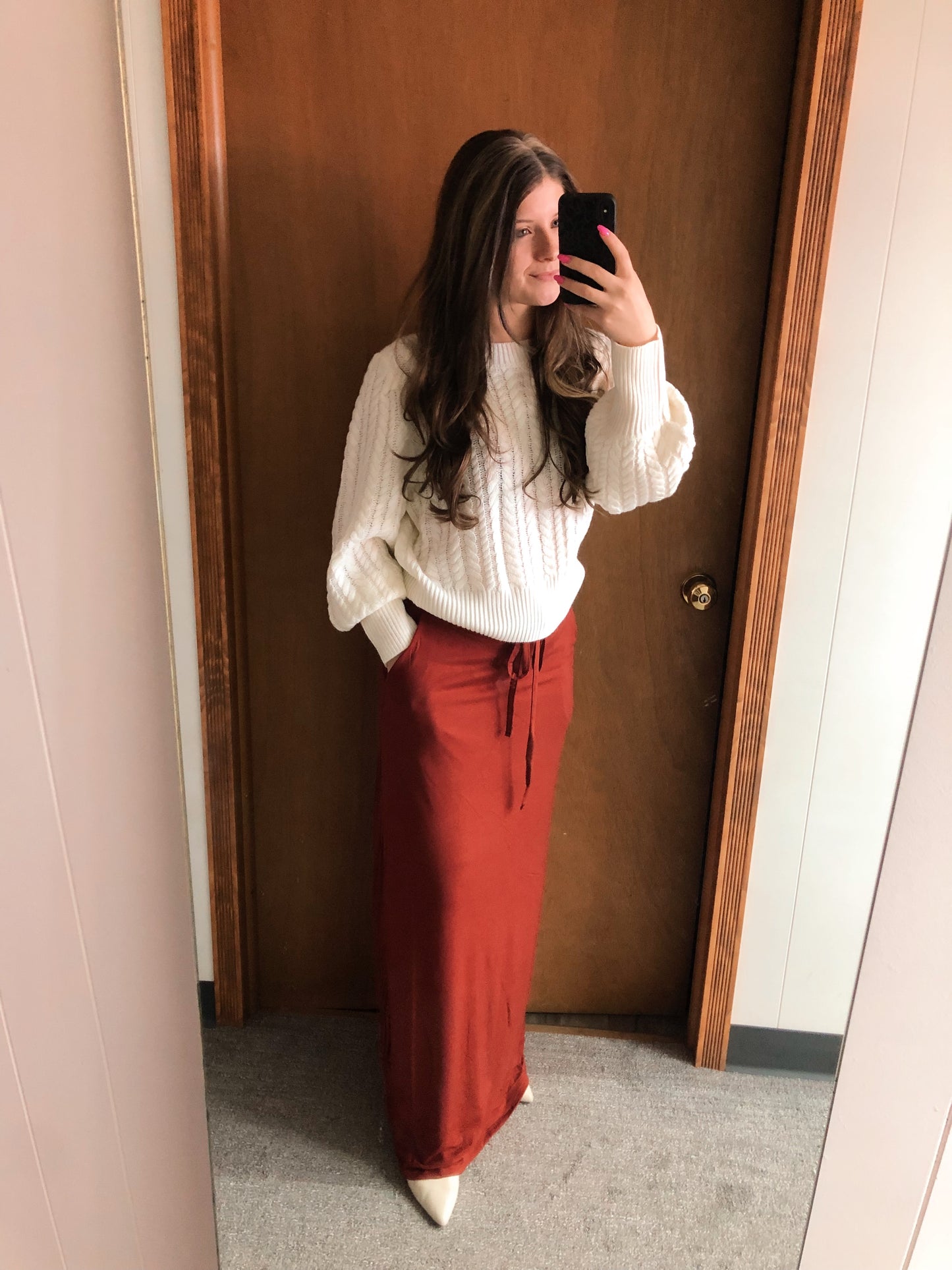 Burnt Brick- Maxi Drawstring Skirt
