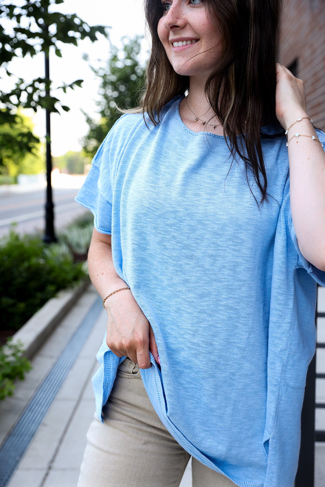 blue short sleeve oversized crewneck