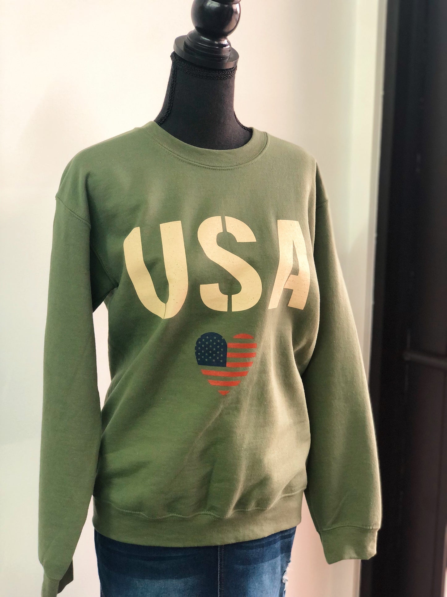 Some USA love - Army Green Crewneck