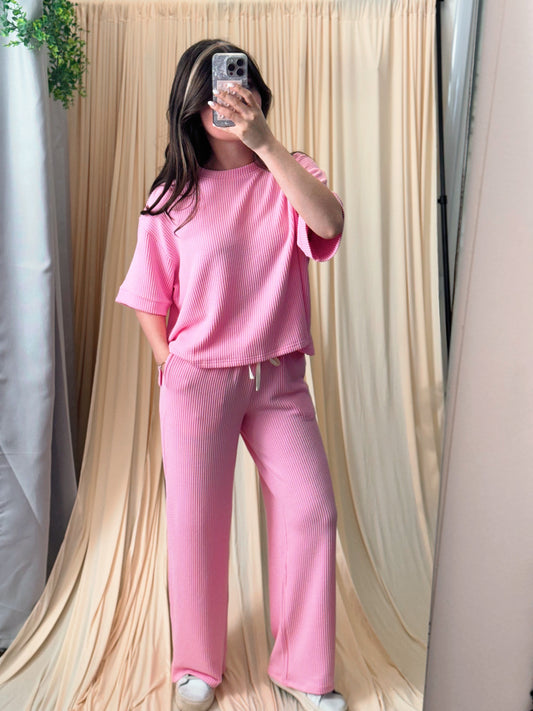 pink matching set, drawstrings, pockets