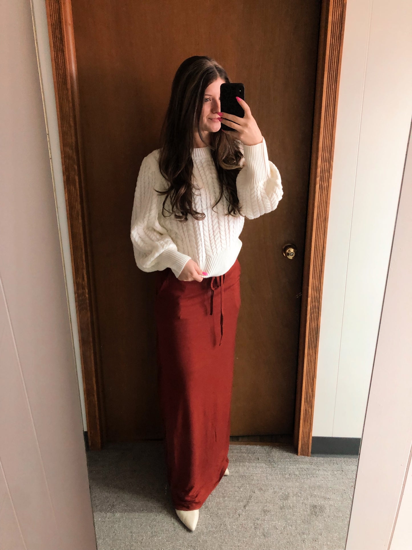 Burnt Brick- Maxi Drawstring Skirt