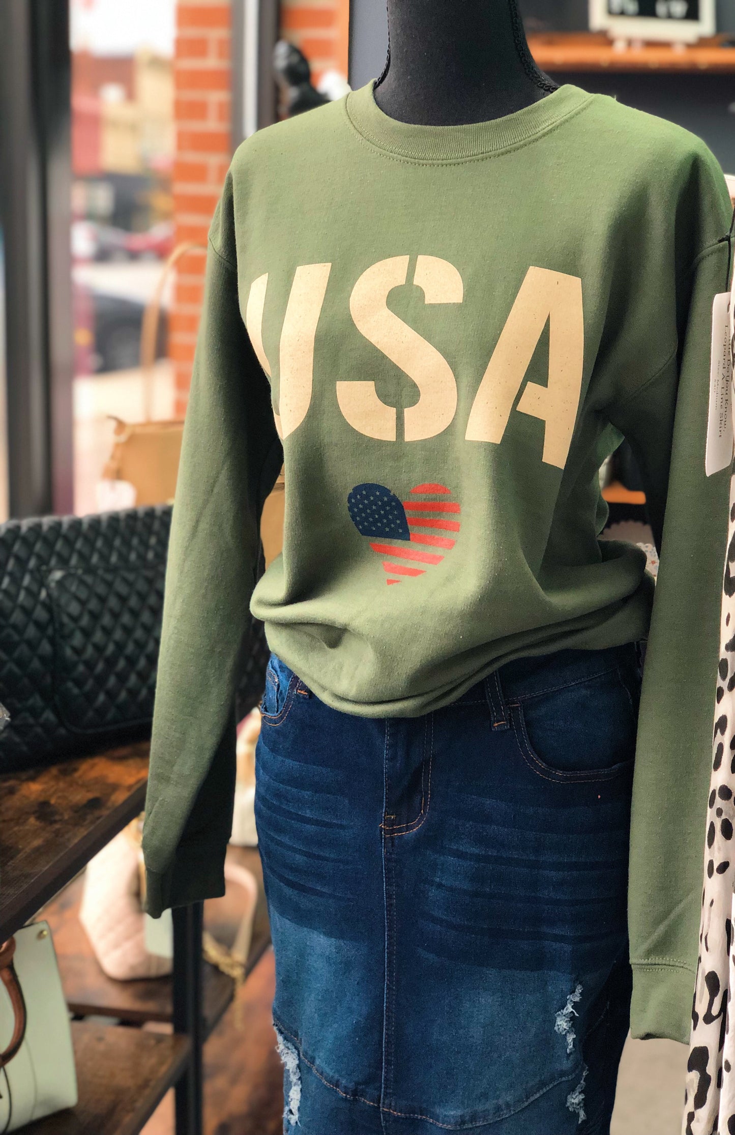 Some USA love - Army Green Crewneck