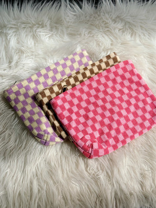 checkered cosmetic bags