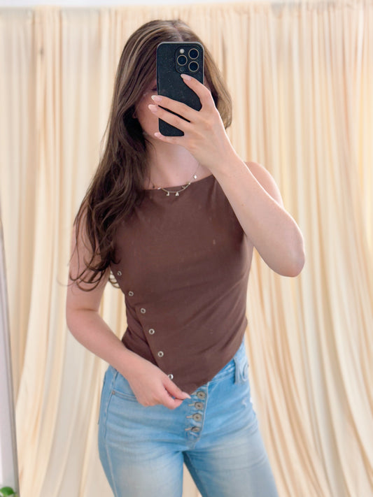 Asymmetrical snap button shirt