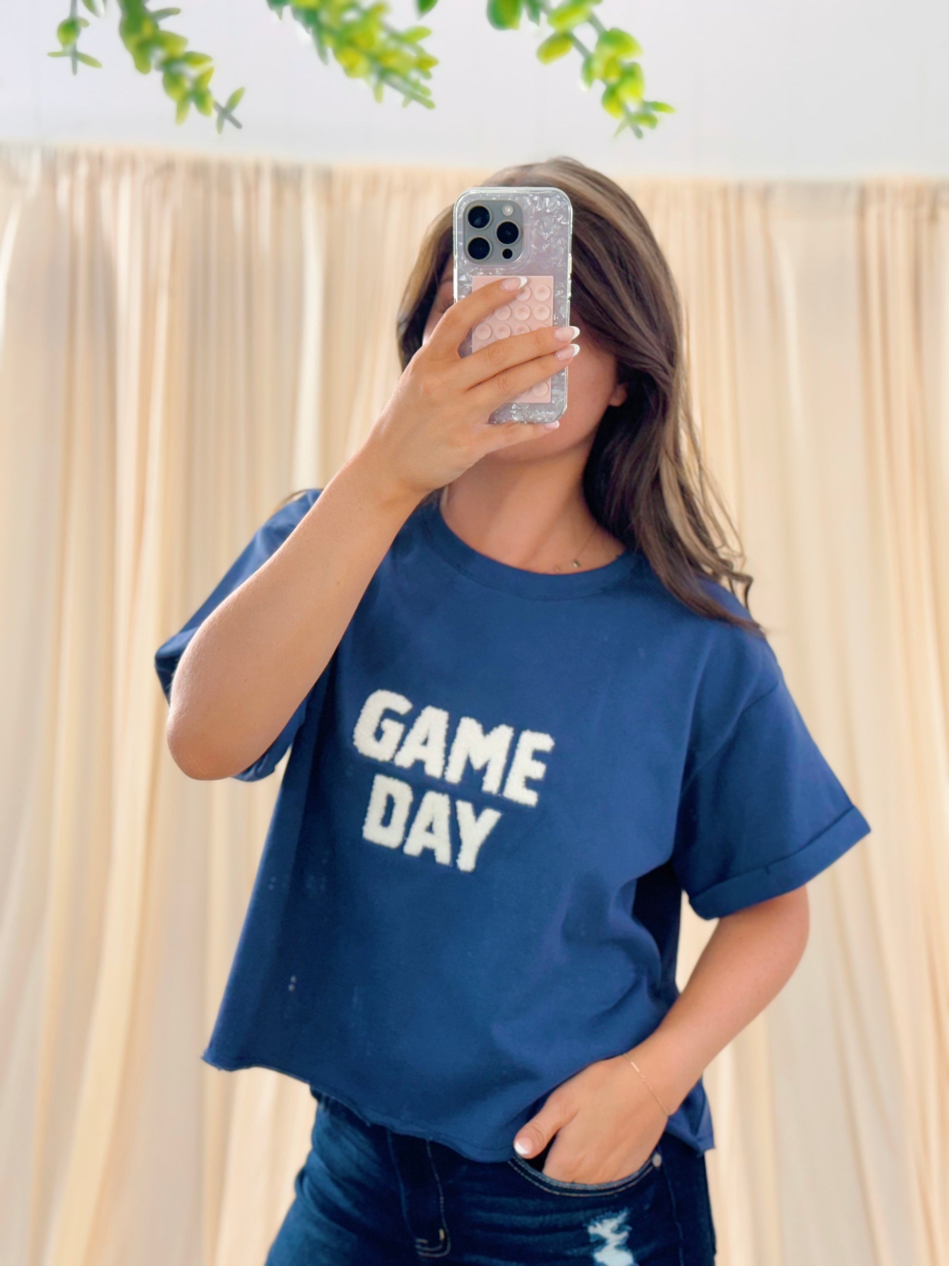 Navy, game day, boxy fit tee