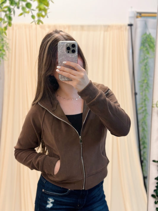 suede brown track jacket with pockets