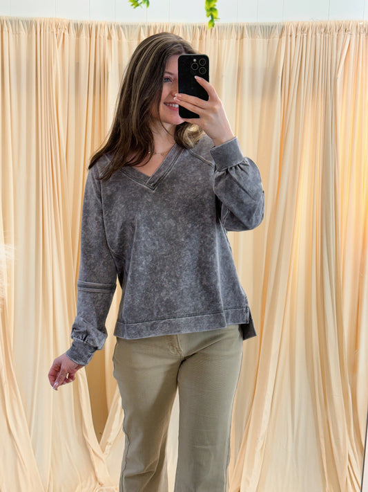 Charcoal Classic, V Neck Top