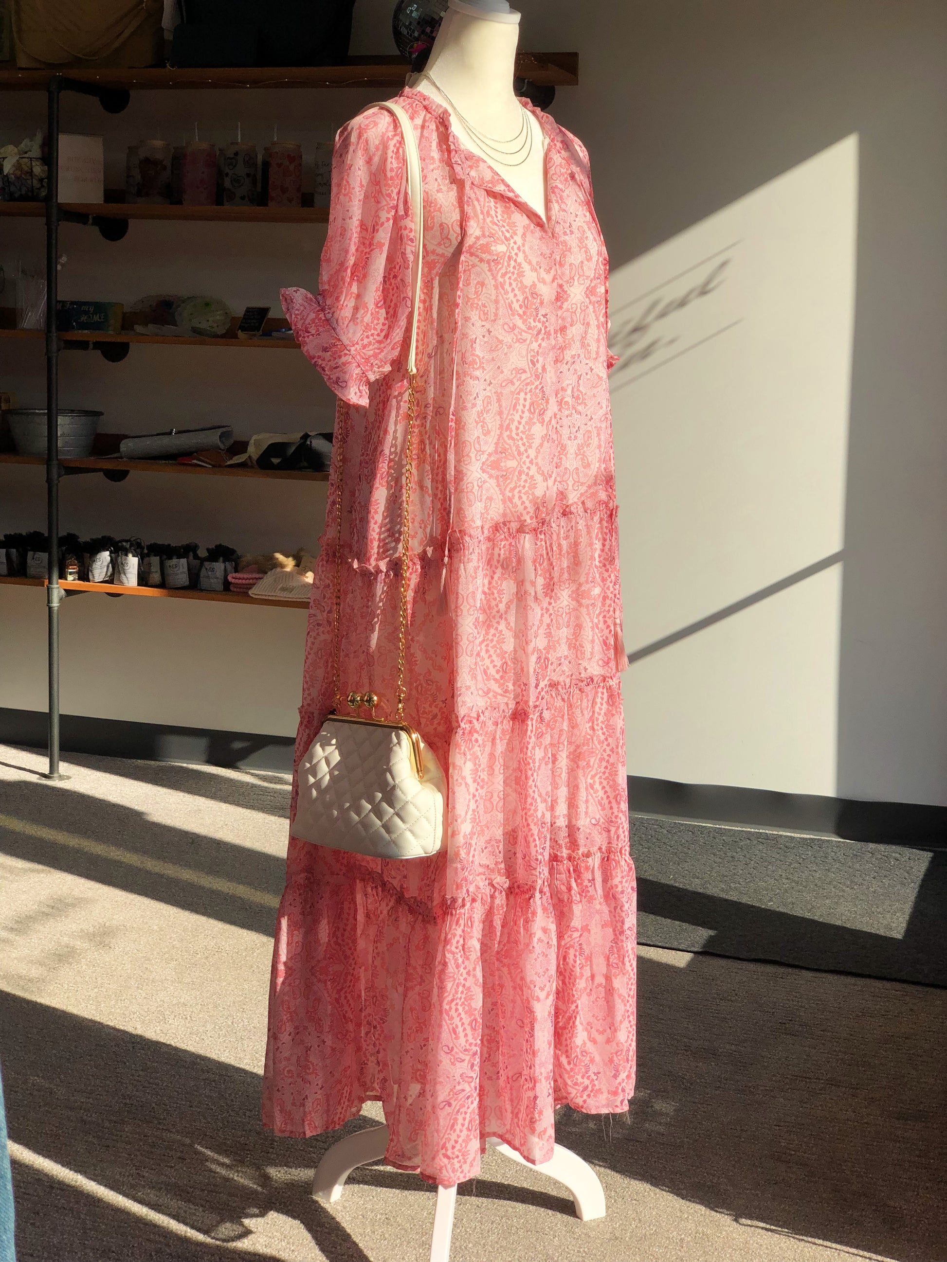 Lined Maxi, short sleeve tie dress