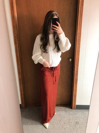 Burnt Brick - Maxi Drawstring Skirt - Silver Line Boutique