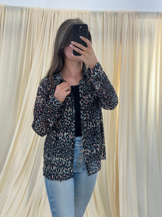 Cheetah Veil, Sheer Shirt - Silver Line Boutique