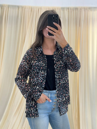 Cheetah Veil, Sheer Shirt - Silver Line Boutique