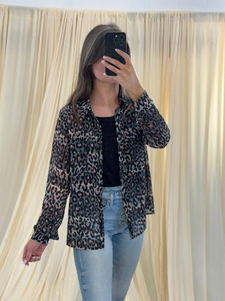 Cheetah Veil, Sheer Shirt - Silver Line Boutique