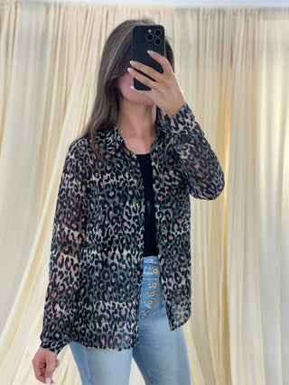 Cheetah Veil, Sheer Shirt - Silver Line Boutique
