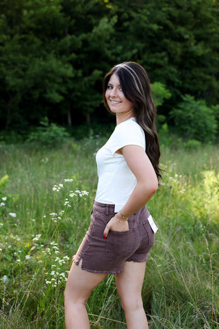 Cocoa Cutoff Shorts - Silver Line Boutique