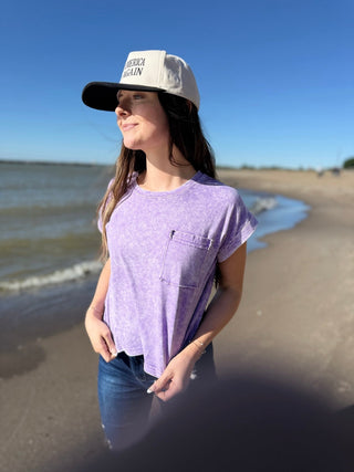 Cotton Candy - Cuffed Short Sleeve Top - Silver Line Boutique