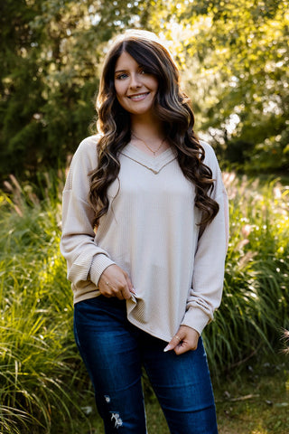 Sagebrush V-Neck Knit Top - Silver Line Boutique