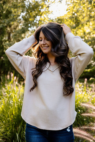 Sagebrush V-Neck Knit Top - Silver Line Boutique