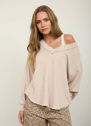 Sagebrush V-Neck Knit Top - Silver Line Boutique