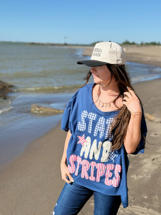 Stars and Strips, Patchwork Tee - Silver Line Boutique
