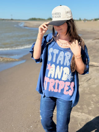 Stars and Strips, Patchwork Tee - Silver Line Boutique