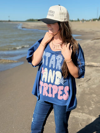 Stars and Strips, Patchwork Tee - Silver Line Boutique