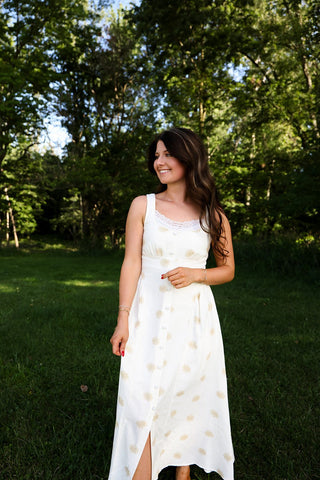 White linen dress with shell printed | Sunday in Savannah, Linen Dress - Silver Line Boutique