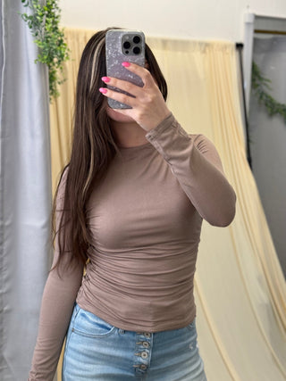 The Latte Luxe, Ruched Top - Silver Line Boutique