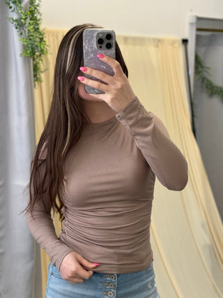 The Latte Luxe, Ruched Top - Silver Line Boutique