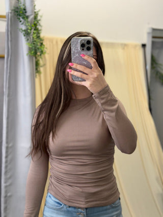 The Latte Luxe, Ruched Top - Silver Line Boutique