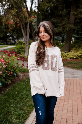 Varsity Rustique, Distressed Sweater - Silver Line Boutique