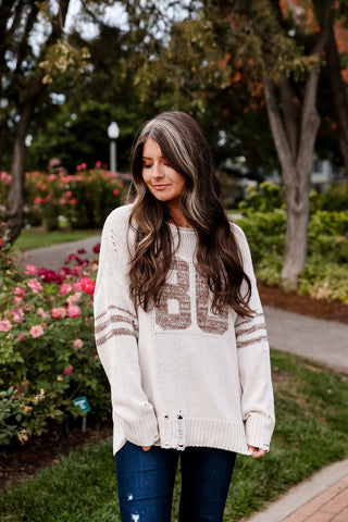Varsity Rustique, Distressed Sweater - Silver Line Boutique
